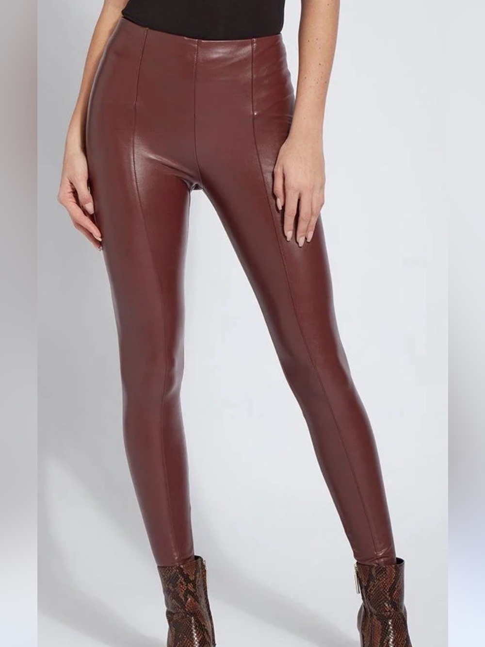 Lysse burgundy fitted faux leather pant bottoms skinny leg shapewear leggings